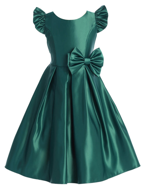 Sweet Kids Big Girls Hunter Green Flutter Sleeve Bow Junior Bridesmaid Dress 7-16 - SophiasStyle.com